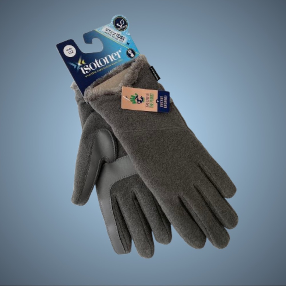NWT Isotoner Smart Dri Smartouch gray gloves 1 size machine washable